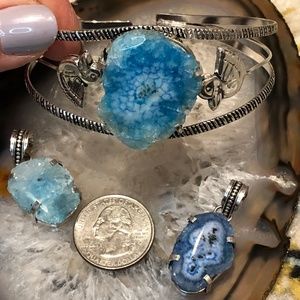 Druzy Bracelet & Pendants. Marked 925. Ducks!  New
